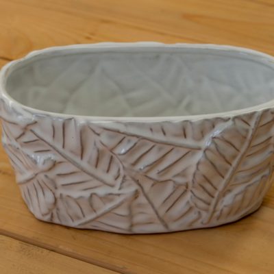 Jardinera oval hojas 18x9 blanco