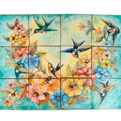 Mural 12 pzas. Flores colibríes